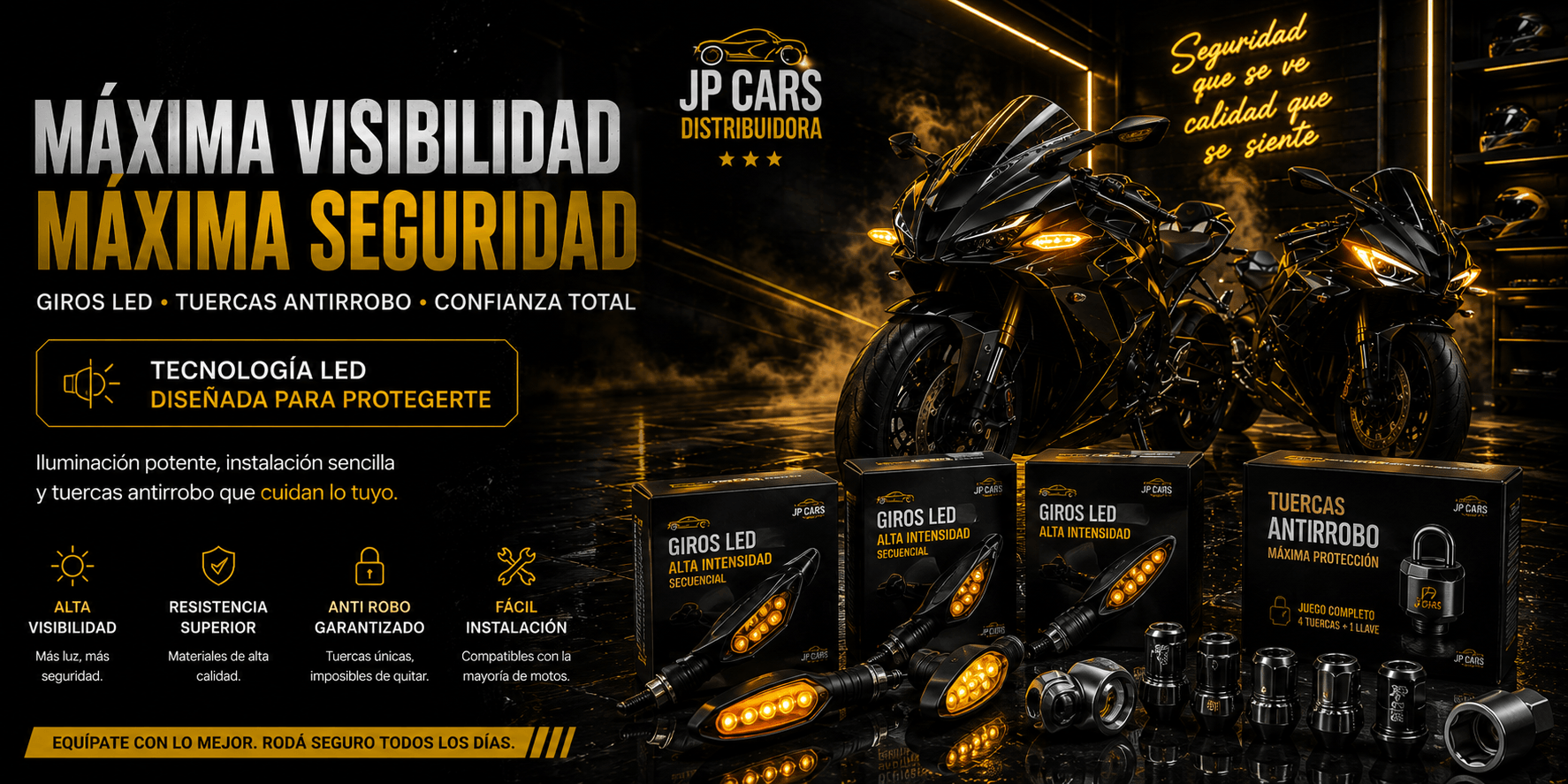 Banner Maxima visibilidad y maxima seguridad con accesorios LED para motos